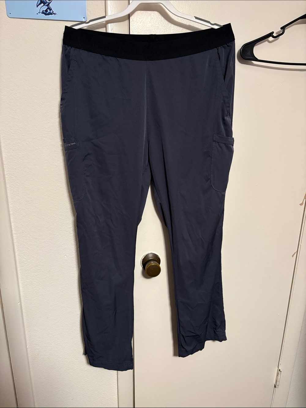 healing hands Women's Straight Leg Scrub Pants in pewter XL with Black Waistband